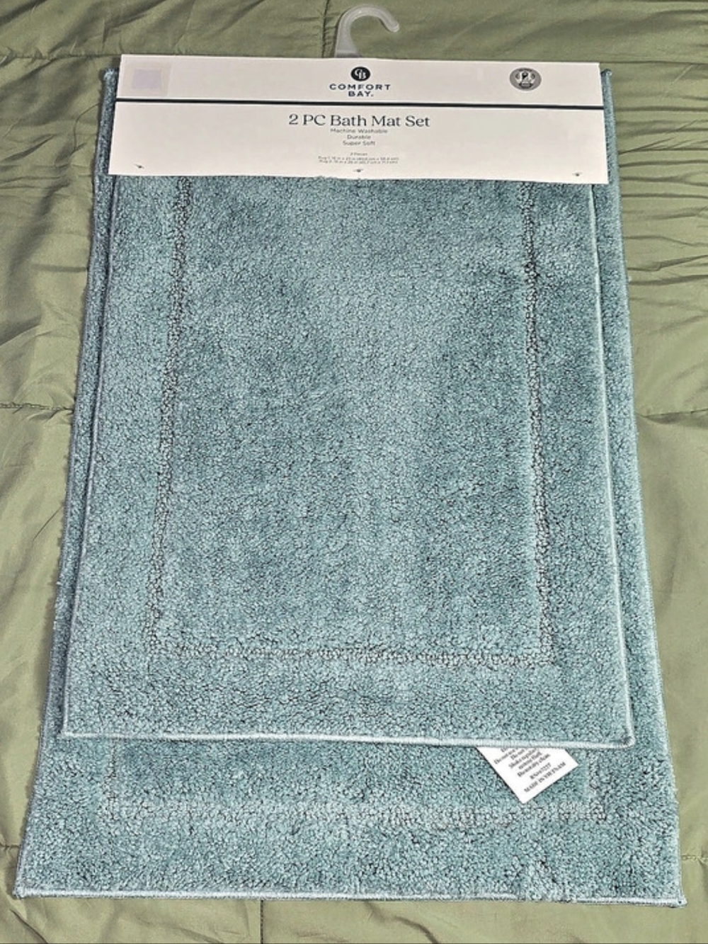 Comfort Bay 2 Pc Bath Mat Set Blue Polyester NWT